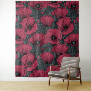 Poppies in Viva Magenta Wandteppich