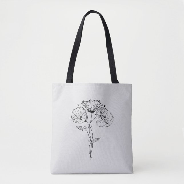 Poppies Minimalistisch Art Line Zeichnend Tasche (Vorderseite)