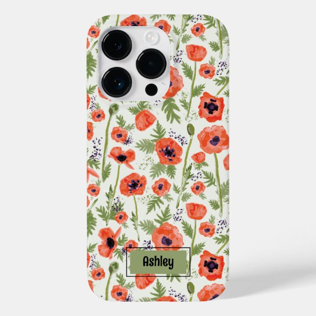 Poppies Orange Floral Pattern Case-Mate iPhone 14 Pro Hülle (Rückseite)
