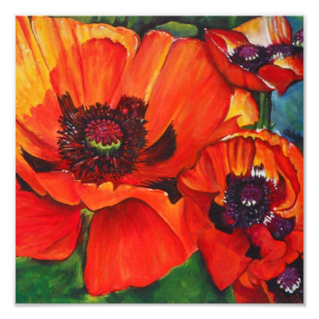 Poppies Orange Oriental Art Print Fotodruck (Vorne)