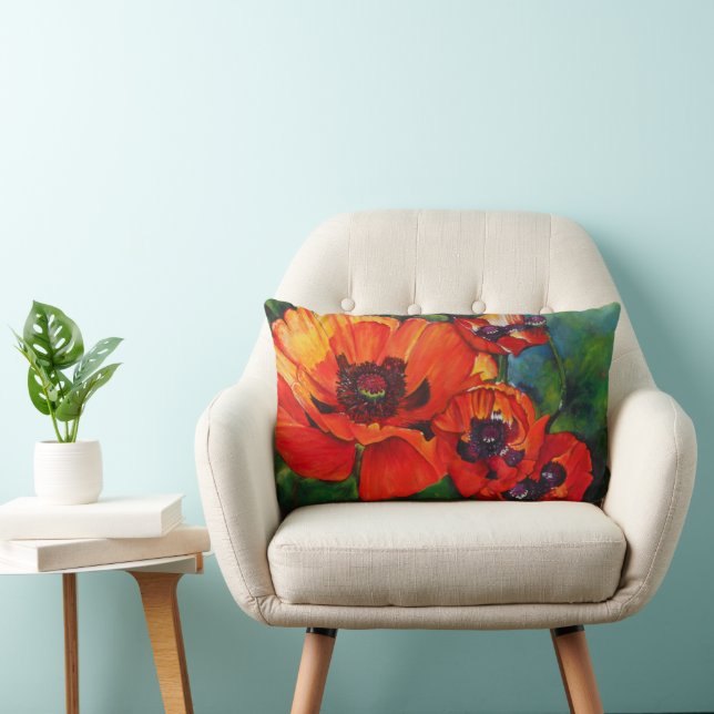 Poppies Orange Poppy Malerei Lendenkissen (Stuhl )