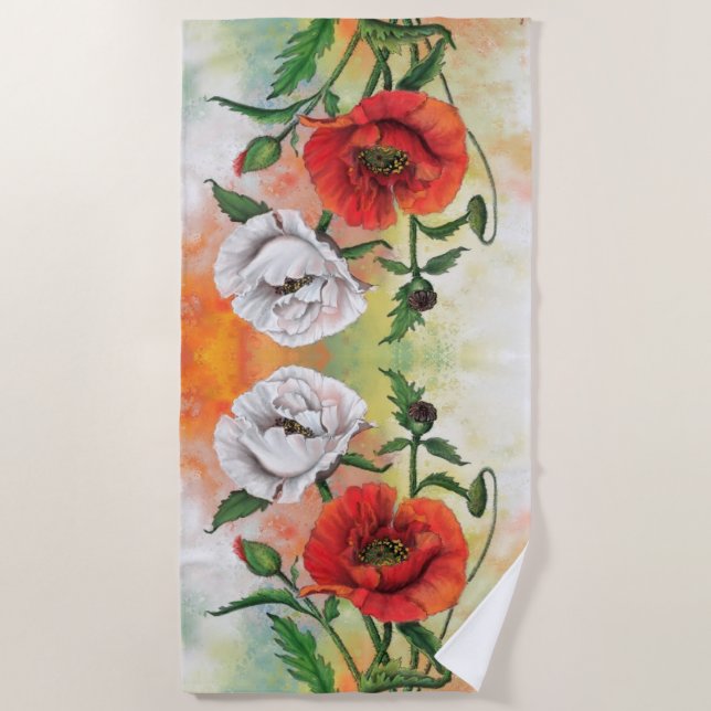 Poppies Plage Serviette Pavot Fleurs (Devant)