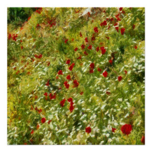 Poppies Pointillism Art Abstrakt Art Poster