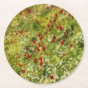 Poppies Pointillism Art Abstrakt Art Runder Pappuntersetzer