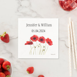 Poppies Poppy Blume Aquarell Rote Rustikale Hochze Serviette