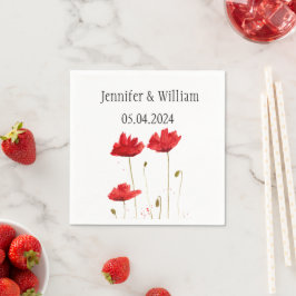 Poppies Poppy Blume Aquarell Rote Rustikale Hochze Serviette