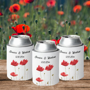 Poppies Poppy Rote Blüte Wasserfarben Hochzeiten Dosenkühler