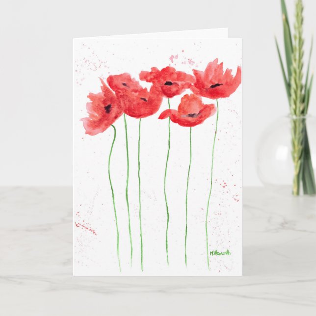 Poppies rote Blume Aquarellmohn Karte (Vorderseite)