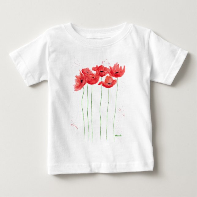 Poppies rote Blume Wasserfarbene Wildblumen Baby T-shirt (Vorderseite)