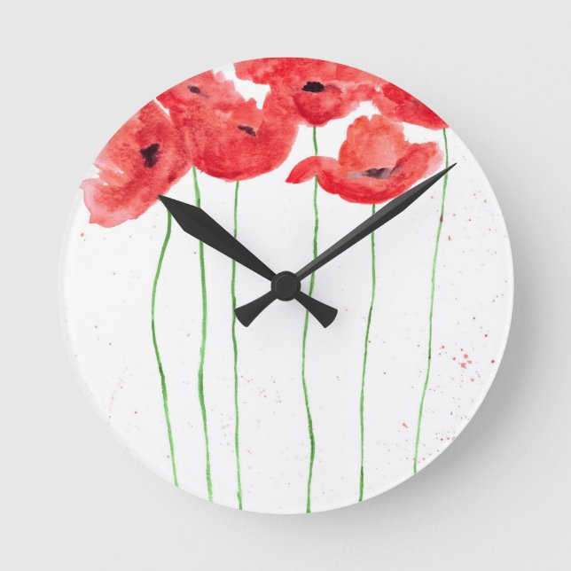 Poppies Runde Wanduhr (Vorderseite)