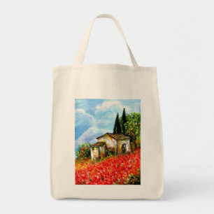 POPPIES TUSCANY LANDSCAPE Rote Blume Felder Tragetasche