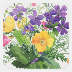 Poppies und Geranien Quadratischer Aufkleber