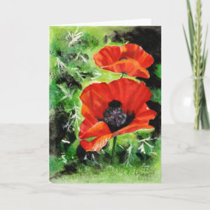 Poppies watercolor art greeting card karte