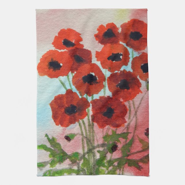 Poppies Watercolor Geschirrtuch (Vertikal)
