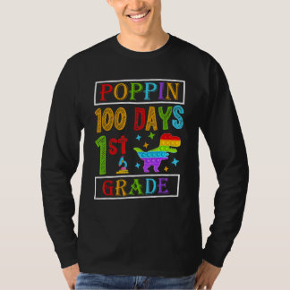 Poppin 100 Days 1st Grade Dinosaur Elementary Kid  T-Shirt