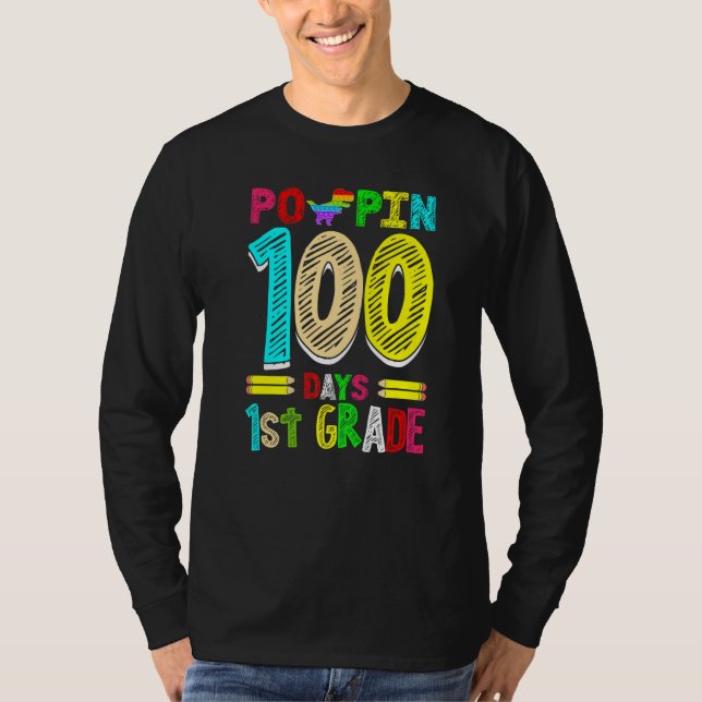 Poppin 100 Days 1st Grade Dinosaur Primary School  T-Shirt (Vorderseite)