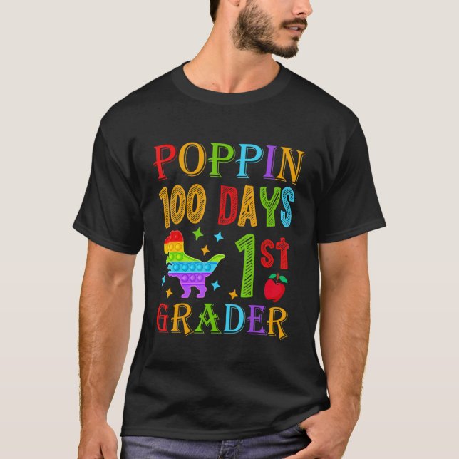 Poppin 100 Days 1st Grader Primary School Dino T-R T-Shirt (Vorderseite)