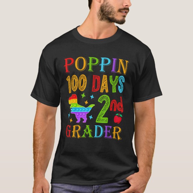 Poppin 100 Days 2nd Grader Dinosaur School Kid T-R T-Shirt (Vorderseite)