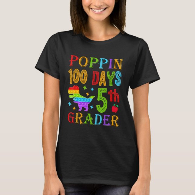 Poppin 100 Days 5th Grader School Dinosaur Kid T-R T-Shirt (Vorderseite)