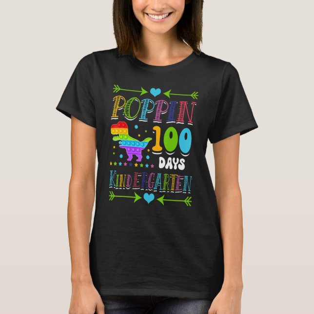 Poppin 100 Days Kindergarten School Dinosaur Schoo T-Shirt (Vorderseite)