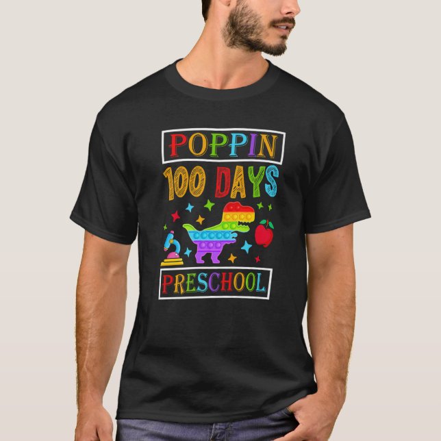 Poppin 100 Days Preschool Dinosaur Kid Nursery Sch T-Shirt (Vorderseite)