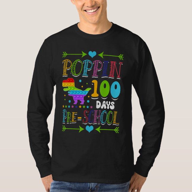 Poppin 100 Days Preschool Dinosaur School T-Rex Di T-Shirt (Vorderseite)