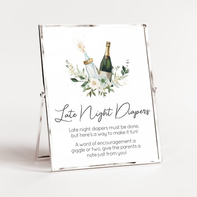 Poppin Babyflaschen Babydusche Spätnachtsspalter Poster (Poppin' Bottles Baby Shower Late Night Diapers Sign)