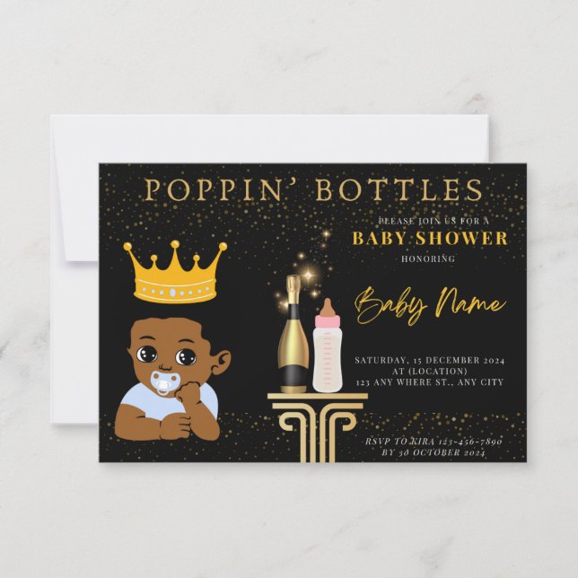 POPPIN' BOTTLES BABYSHOWER INVITATIONS DE GARÇON (Devant)