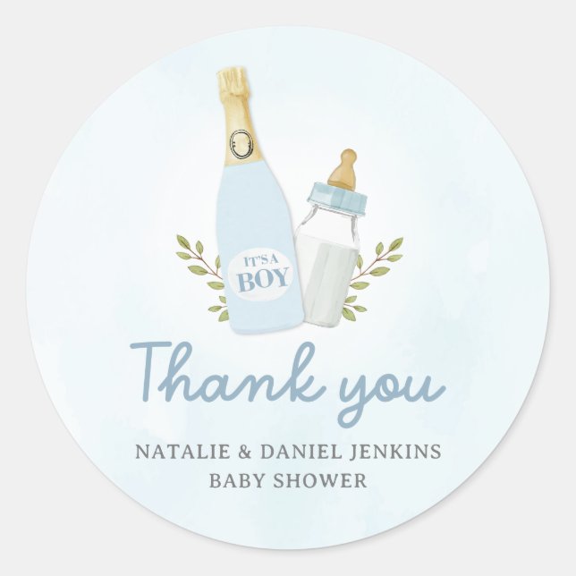 Poppin Bottles Boy Baby Showfavorit Runder Aufkleber (Vorderseite)