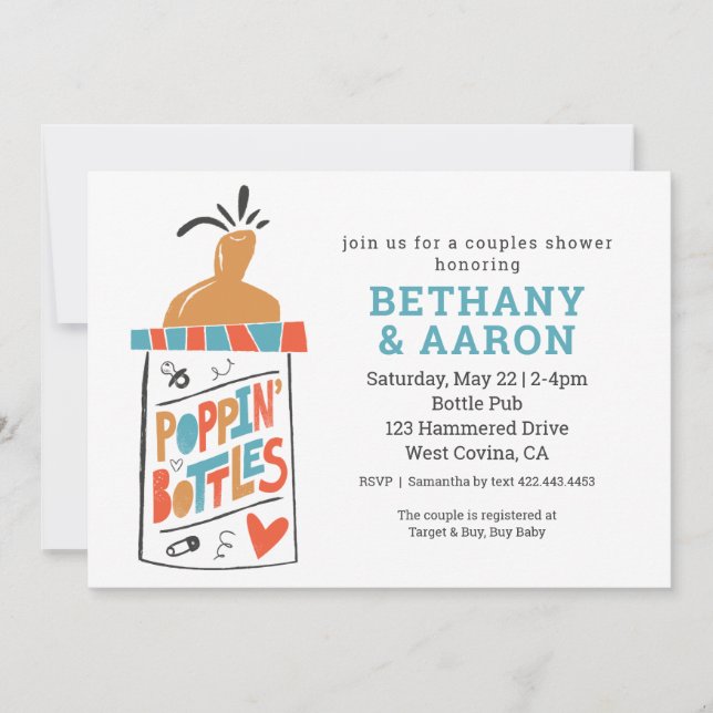 Poppin Bouteilles Couples Baby shower Invitation (Devant)