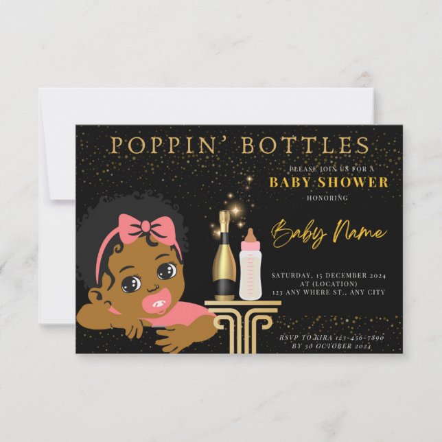 POPPIN' FLASCHEN BABYSHOWER EINLADUNGEN (Vorderseite)