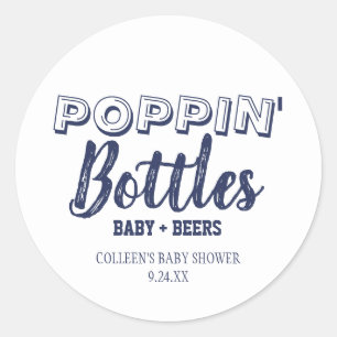 Poppin Flaschen Navy Blue Baby Shower Stickers