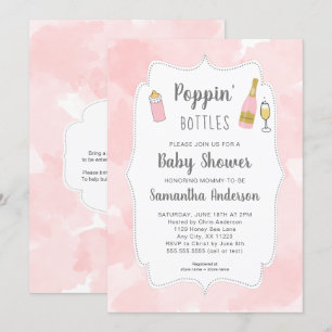 Poppin Flaschen Pink Wasserfarbe Babydusche Einladung