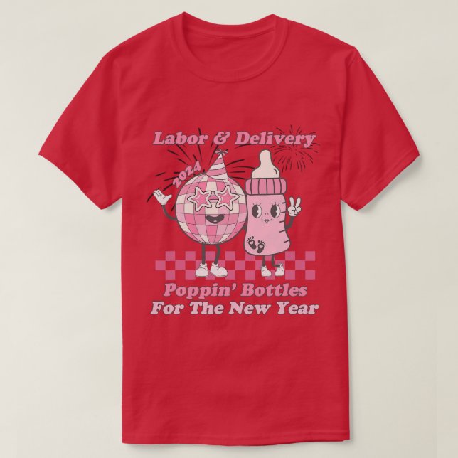 Poppin Flaschen Silvester LD Arbeit und Lieferung T-Shirt (Design vorne)