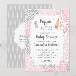Poppin füllt rosa graue BlumenBabyparty ab Einladung