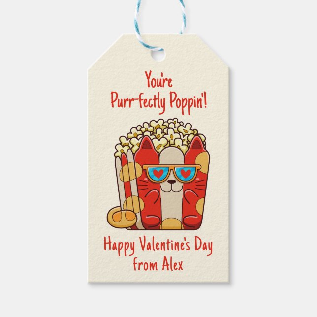 Poppin' Funny Cat Popcorn Valentine Geschenkanhänger (Vorderseite)