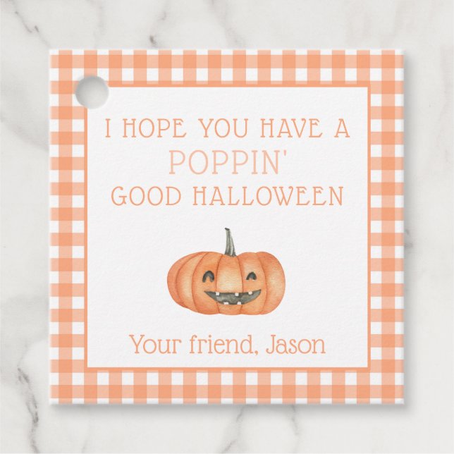 Poppin Halloween Pumpkin Orange Kids Geschenkanhänger (Vorderseite)