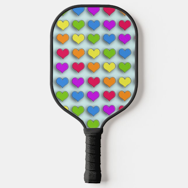 Poppin Retro Herz Fun Regenbogen Muster Pickleball Schläger (Rückseite)