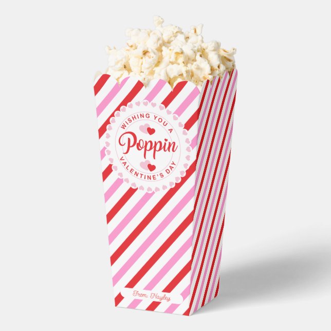 Poppin Valentine Popcorn Box Rosa und Roter Streif Geschenkschachtel (Geplatzt)