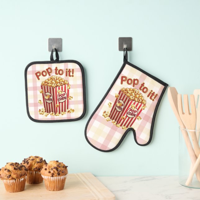 Poppin' with Style - "Pop dazu!" Ofenhandschuh & Topflappen-Set (Insitu (Hängend))