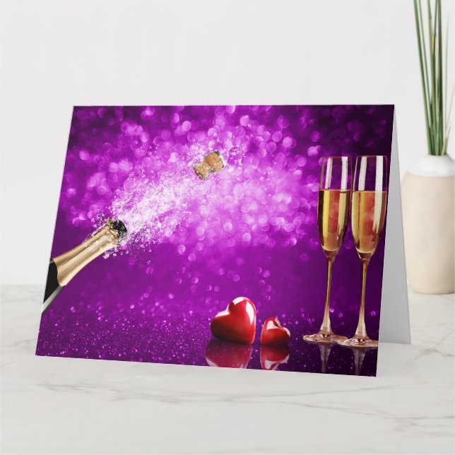 Popping Cork Champagne Flasche & Gläser Karte (Vorderseite)