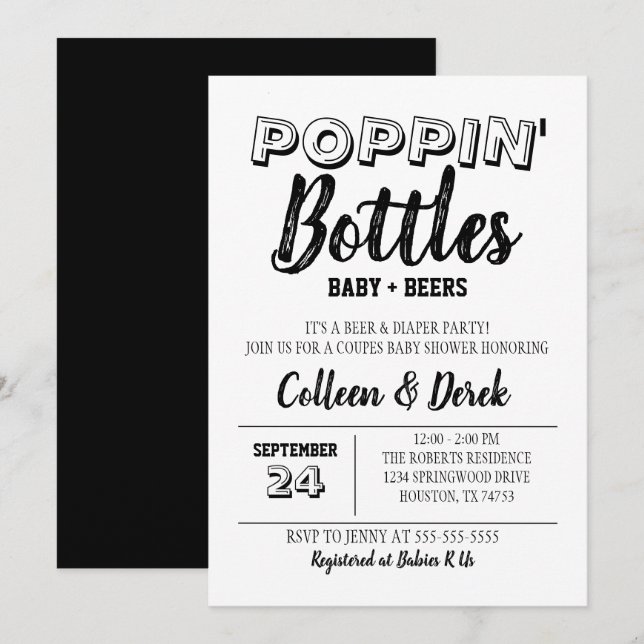 Poppin's Flaschen Black Baby Dusche Einladung (Vorne/Hinten)