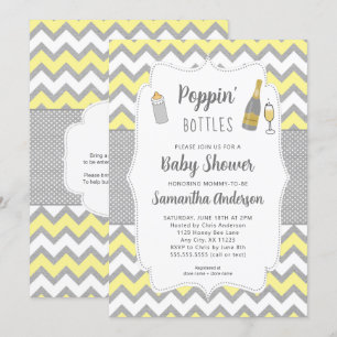 Poppin's Flaschen Gelbe Graue Babydusche Einladung