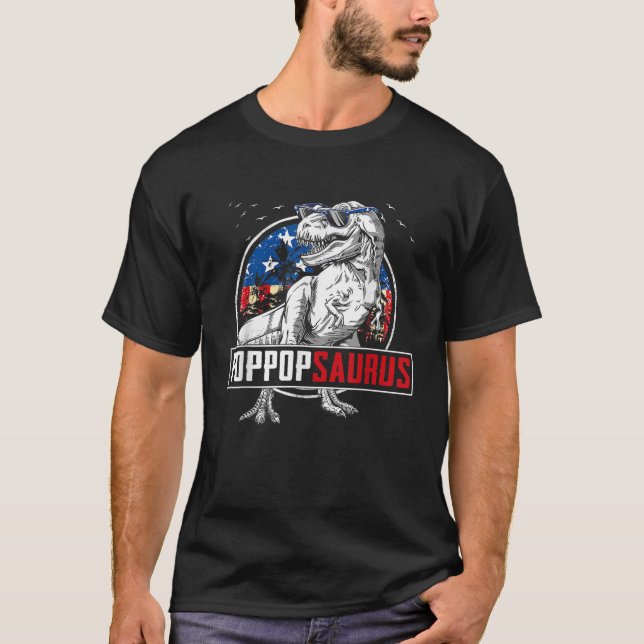 Poppopsaurus Dinosaurier T Rex American Flag Famil T-Shirt (Vorderseite)