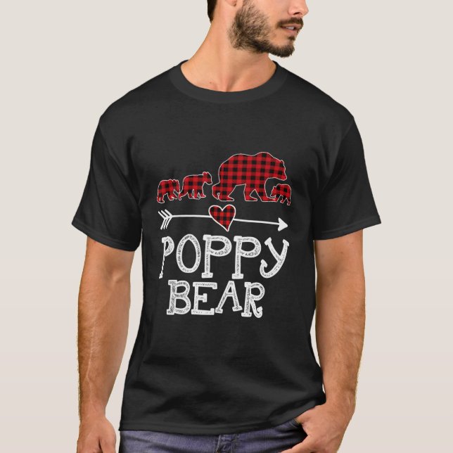 Poppy Bear Christmas Pajama Red Kariert Buffalo Fa T-Shirt (Vorderseite)