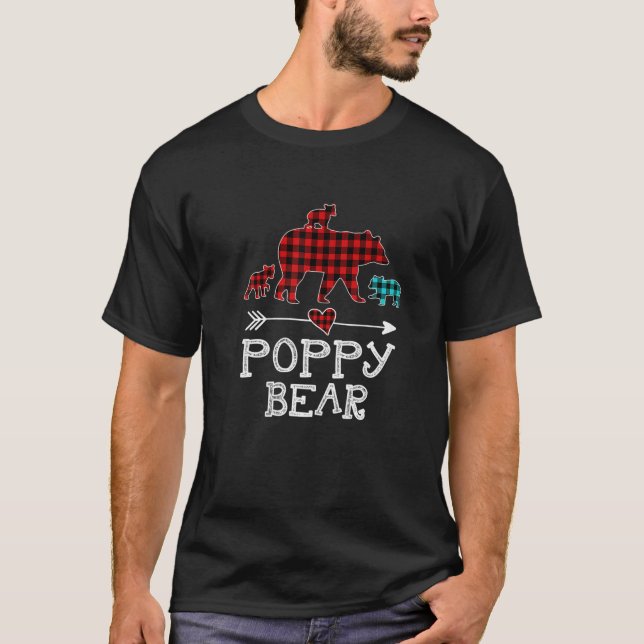 Poppy Bear Christmas Pajama Red Kariert Buffalo T-Shirt (Vorderseite)