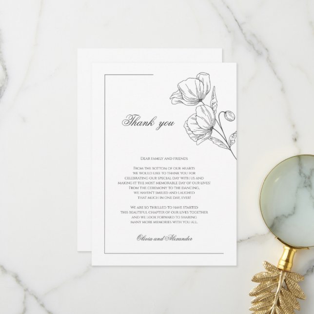 Poppy Blume elegante Hochzeit danke Karte (Vorderseite/Rückseite Beispiel)