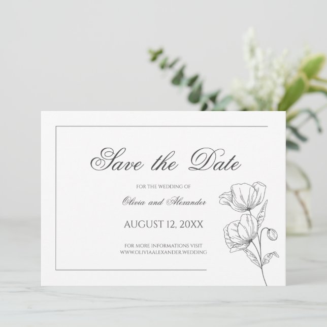 Poppy Blume elegante Hochzeit Save the Date (Stehend Vorderseite)