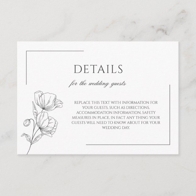 Poppy Blume elegante Hochzeitskarte Begleitkarte (Vorderseite)