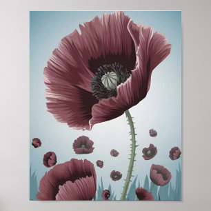 Poppy-Blume-Feldplakat - Minimalistischer Flachbil Poster